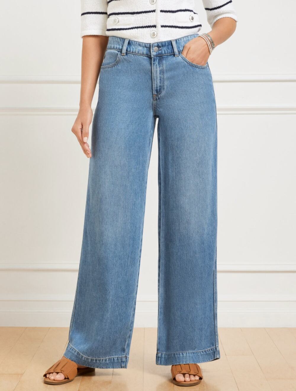 Talbots Classic Jean Trouser Wide Leg Tencel Lyocell Drapey Jeans Size 16 NWT